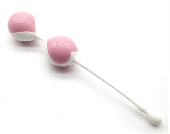 Вагинальные шарики-сердечки бело-розовый силикон Д - 3,2см - фото 44895