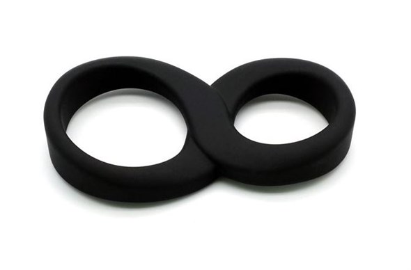 Кольцо двойное на пенис и мошонку, черный силикон - фото 45813