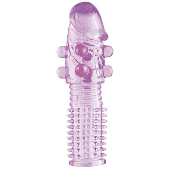 Насадка-фаллоудлинитель гелевая с шариками фиолетовая - фото 46246