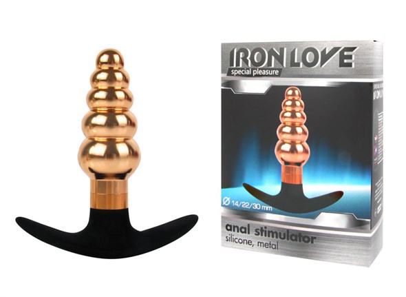 Анальная елочка для ношения Iron Love золотистый металл, стоппер силикон, 9,6*3см - фото 47155