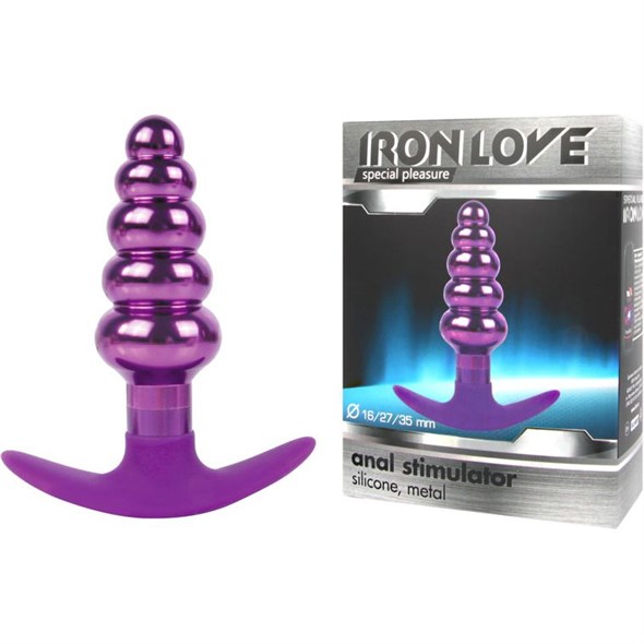 Анальная елочка для ношения Iron Love фиолетовый металл, стоппер силикон, 10,8*3,5см - фото 47156