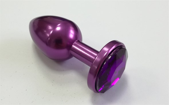 Анальная пробка металл фиолетовый, кристалл фиолетовый 72*28мм - фото 47197