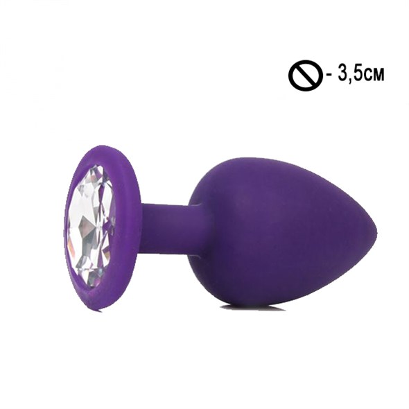 Анальная пробка силикон фиолетовый с белым кристаллом, M-3,5см, 42гр - фото 47239