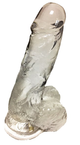 Фаллос с мошонкой на присоске прозрачный гель, 15,5*3,5см - фото 47452