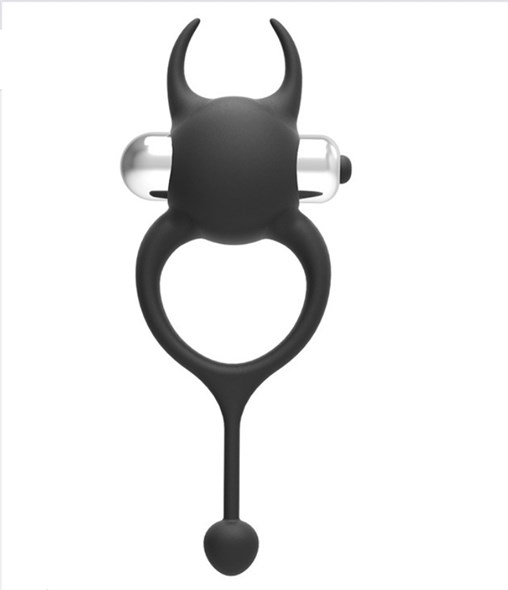 Эрекционное вибро-кольцо Devil с хвостиком, черный силикон - фото 47982