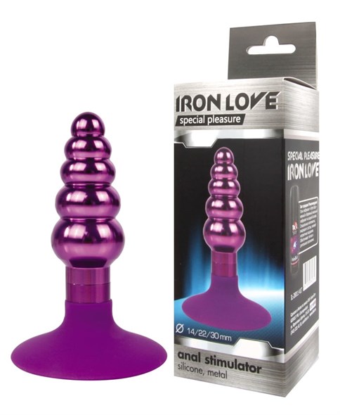 Анальная ёлочка Iron Love фиолетовый металл, присоска силикон, 9*3см - фото 48172
