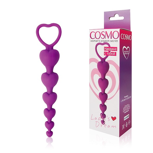 Цепочка Cosmo из сердечек 6 звеньев фиолетовый силикон, 14,5*3,2см - фото 48961