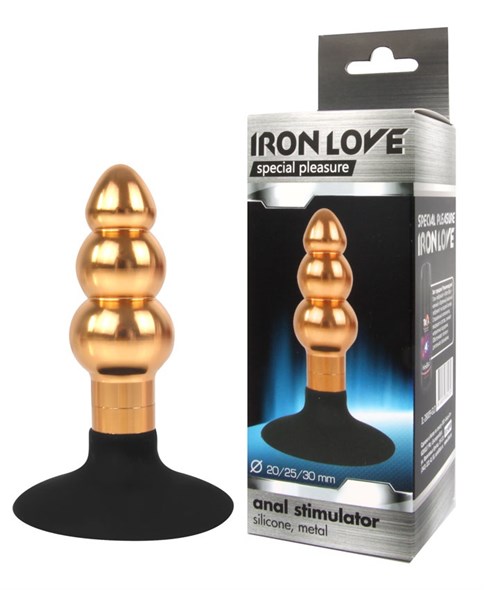Анальная ёлочка Iron Love золотистый металл, присоска силикон,10*2,8см - фото 49079
