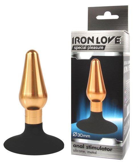 Анальная пробка Iron Love золотистый металл, присоска силикон, 9*3см - фото 49080