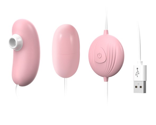 Вакуум-волновой стимулятор клитора LILO с вибро-яйцом нежно-розовый, на USB - фото 49806