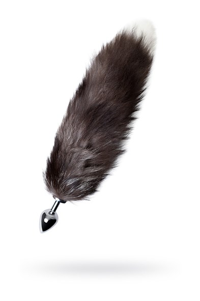 Плаг серебристый с хвостом черно-бурой лисы, 45 см, Д - 3,3 см - фото 50370