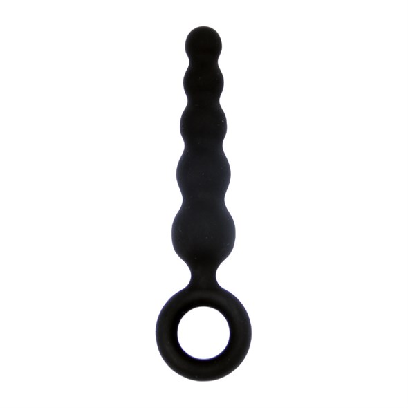 Анальная втулка с кольцом, черный силикон 8,5*2,2 см - фото 52470
