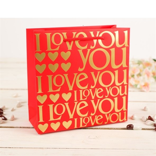 Пакет подарочный 'I Love you' красно-золотой, 30х12х27см - фото 53658