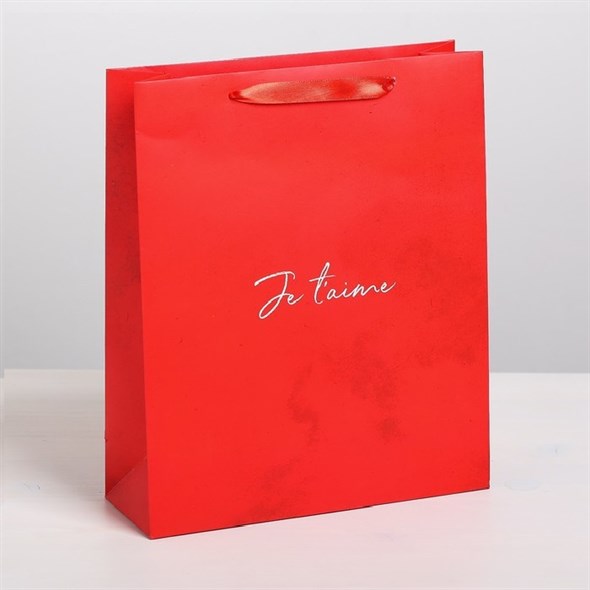 Пакет подарочный 'Je taime' красный, 26x30?9см - фото 53665