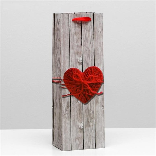 Пакет подарочный 'Сердце' красно-серый, 12х9х36см - фото 53670