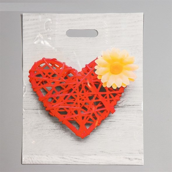 Пакет 'Сердце с цветком' с вырубной, 31 х 40 см, 60 мкм - фото 53763