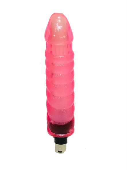 Фаллос ребристый, насадка для секс машины розовая, 15,5*3,5см - фото 54869