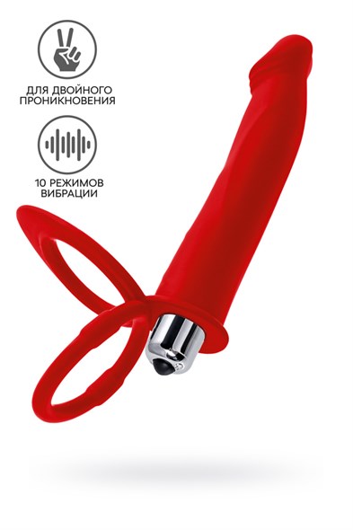 Вибро-насадка для двойного проникновения Black&Red с креплением на пенис и мошонку, красная - фото 55033