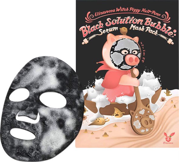 Пузырьковая тканевая маска для очищения пор Elizavecca witch piggy hell pore black solution bubble s - фото 55676