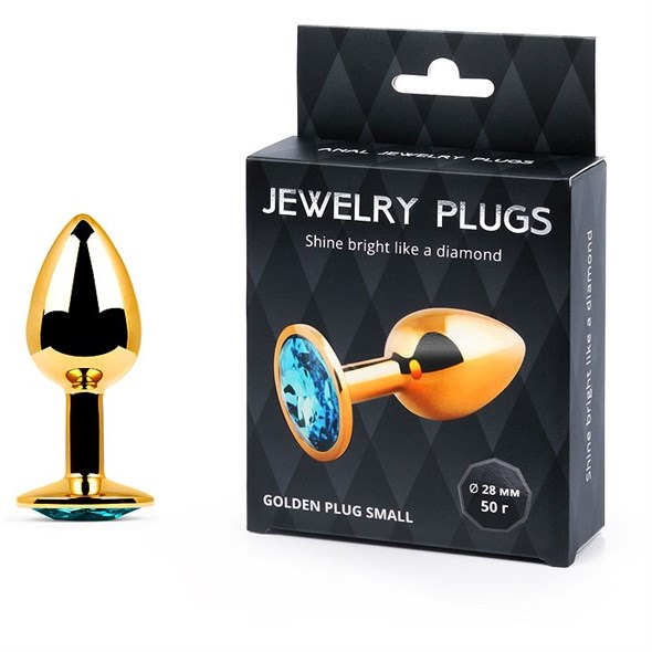 Плаг Jewelry Plug металл золотой, кристалл голубой, D-28мм - фото 56983