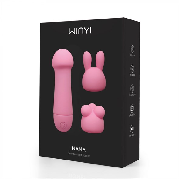 Вибратор Winyi Nana 2 сменных насадки, 13*3,2см 00001310010 - фото 59534