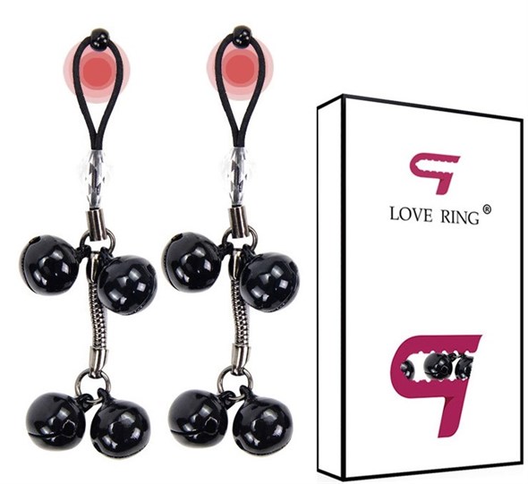 Украшение для сосков Love ring с бубенчиками, черные 00001308630 - фото 60147