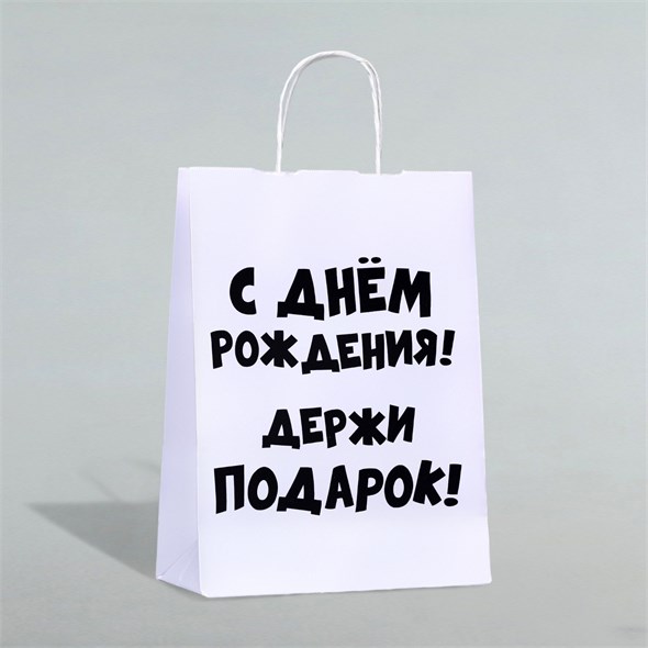 Пакет подарочный «Держи подарок», белый, 28 х 24 х 14 см 00001310228 - фото 64485