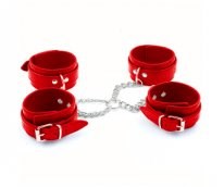 Бондаж крестовый наручники+поножи красный, искусственная кожа