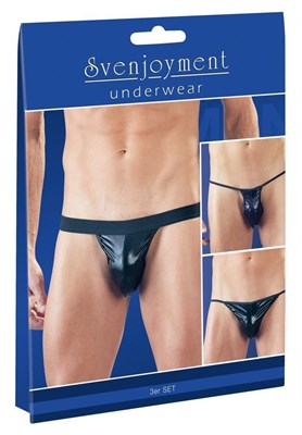 Стринги Svenjoyment мужские в ассортименте черные лаковые, S-L 00000014845