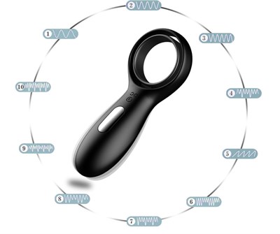 Вибро-кольцо "Кольцо в кольце"  черный силикон, перезарядка, 10 режимов