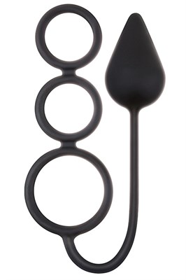 Пробка Renegade с тремя кольцами на пенис, черный силикон Ø=4см