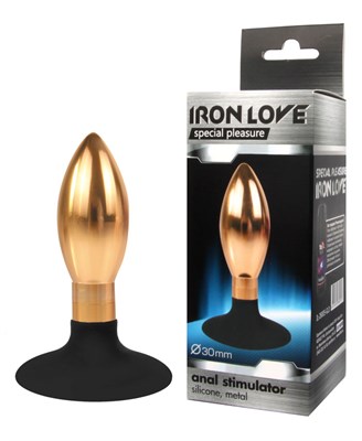 Анальная втулка Iron Love золотистый металл, присоска силикон, 9*3см