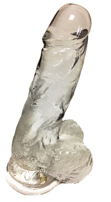 Фаллос с мошонкой на присоске прозрачный гель, 15,5*3,5см