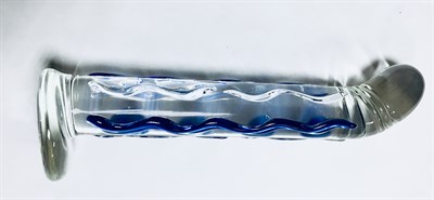 Фаллоимитатор из стекла с синим узором 18*2,6 см