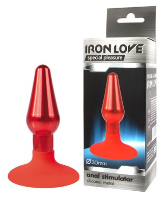 Анальная втулка Iron Love красный металл, присоска силикон, 9*3см