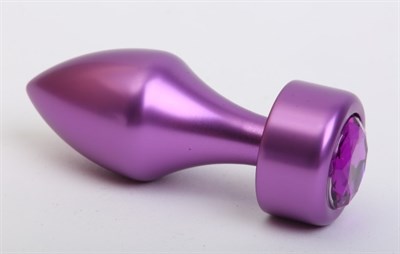 Анальная пробка металл фиолетовый с фиолетовым стразом, D-29мм