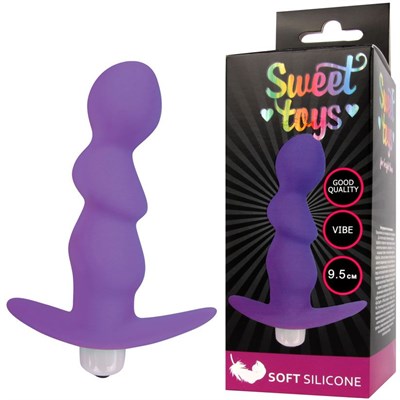 Анальная пробка рельефная с вибрацией Sweet Toys, фиолетовая, 9,5*2,7 см 00000016362