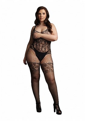 Кетсьют ажурный с доступом «Le Desir Plus size», черный, размер XL-4XL