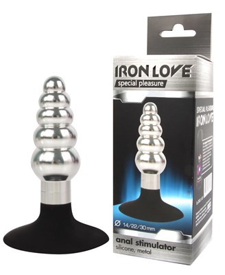 Анальная ёлочка Iron Love серебрянный металл, присоска силикон, 9*3см