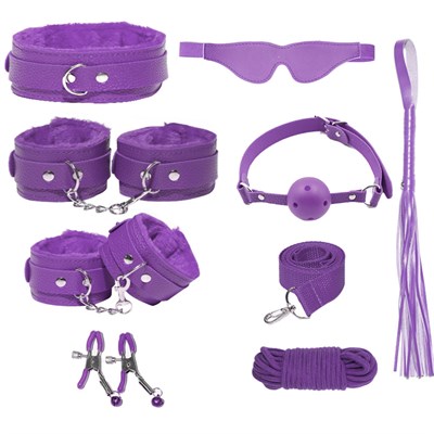 Набор БДСМ аксессуаров из 8 предметов, фиолетовый
