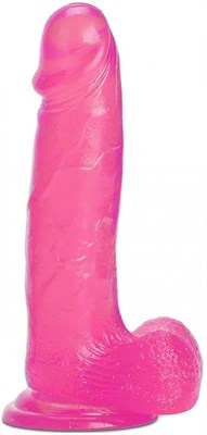 Фаллос с мошонкой на присоске розовый гель, 19*4см