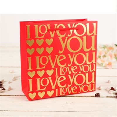 Пакет подарочный 'I Love you' красно-золотой, 20х8х20см 00000014904
