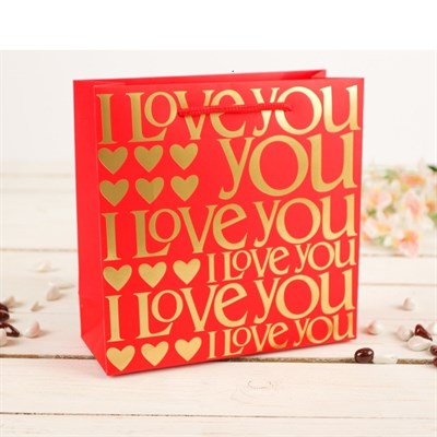 Пакет подарочный 'I Love you' красно-золотой, 30х12х27см