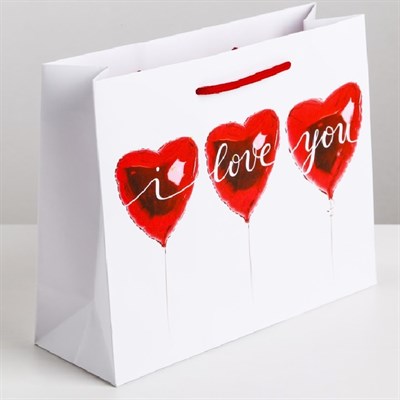 Пакет подарочный 'I Love You' бело-красный, 18?23?8см