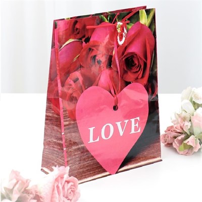 Пакет подарочный 'LOVE' бордовый, 26х32х11см