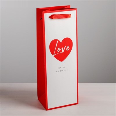Пакет подарочный 'LOVE For you' бело-красный, 13?36?10см