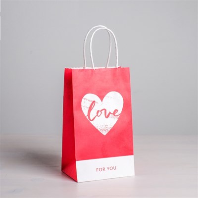 Пакет подарочный 'LOVE For you' красно-белый, 12х21х9см