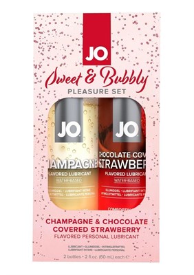 Набор оральный лубрикантов JO Sweet&Bubbly шампанское+клубника в шоколаде, по 60 мл