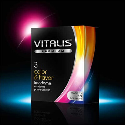 Презервативы VITALIS №3 Color&Flavor цветные ароматизированные 18*5,3 см, 3 шт 00001308253