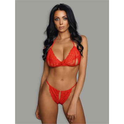 Кружевной  набор белья с разрезами AmorEl, красный - S/M 00001307785